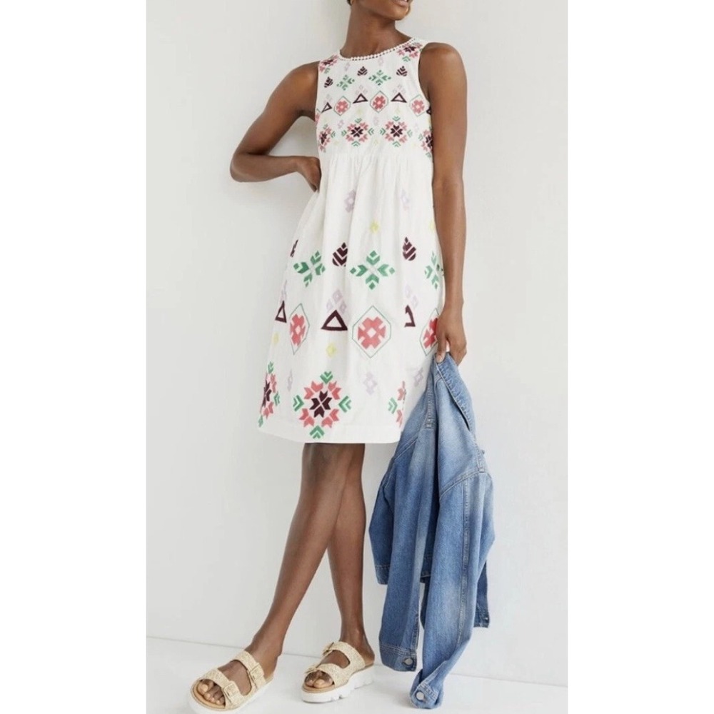 Anthropologie Dolly White Embroidered Bohemian Baby Doll Cotton Dress | SZ: XS